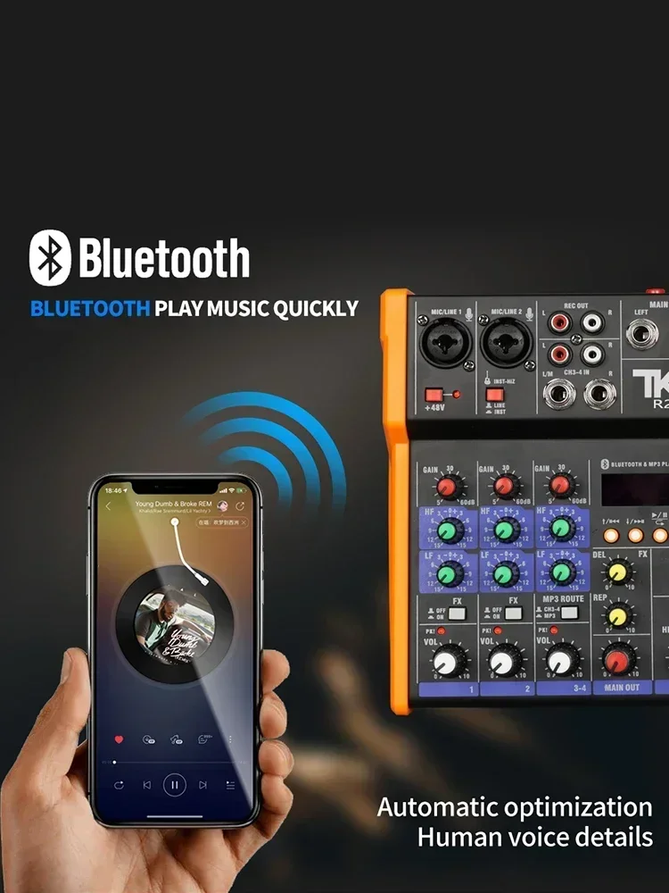 الولايات المتحدة. الاتحاد الأوروبي جهاز مزج الصوت UHF ميكروفون بلوتوث جهاز مزج الصوت USB DJ الصوت خلط وحدة التحكم 4 قناة 48 فولت الطاقة الوهمية