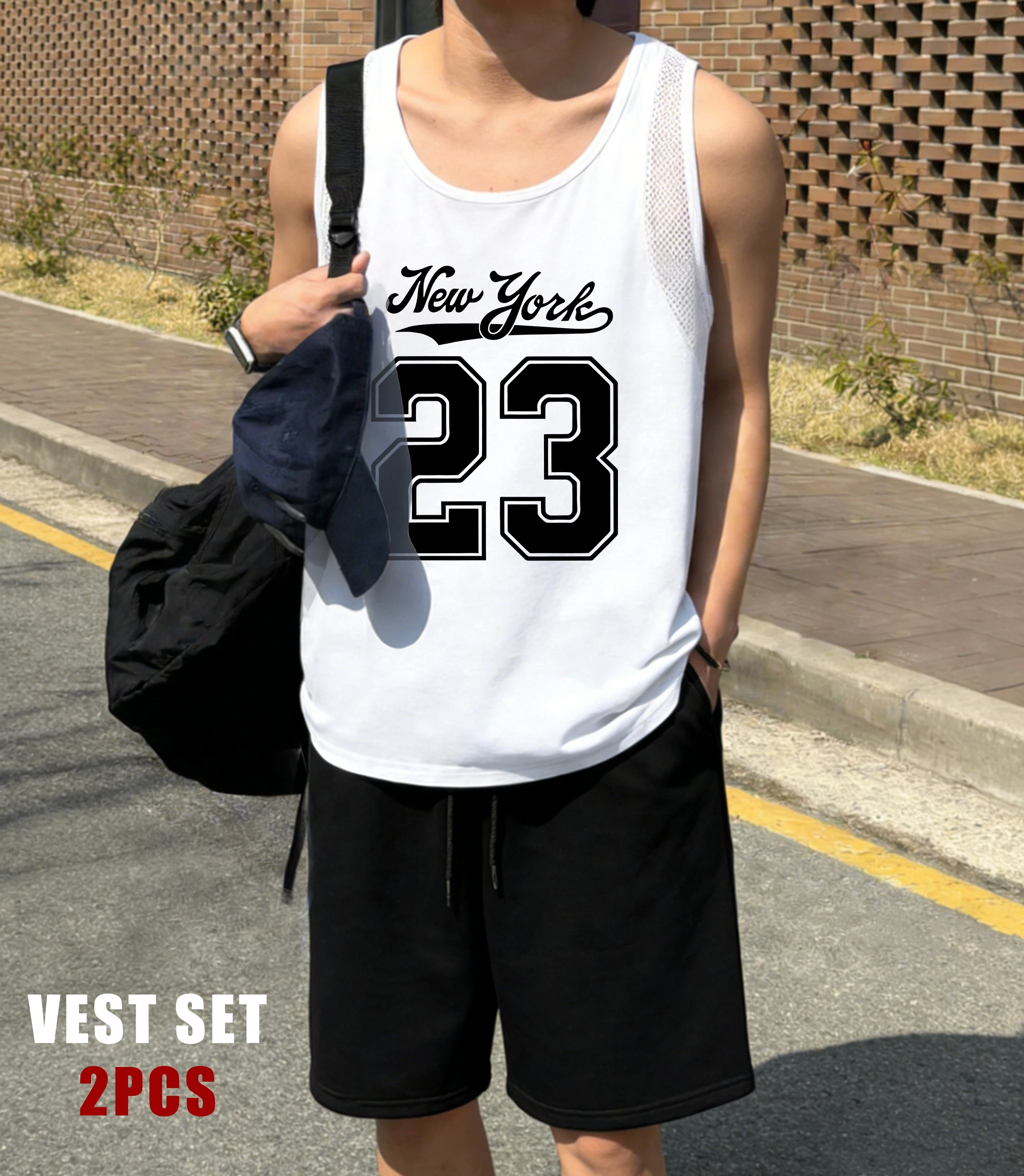 New York Number 23 Print Men Vest Suit Summer Soft Shorts Fashion Singlets Tee O-Neck Soft Sleeveless Unisex Basics Sportsuit