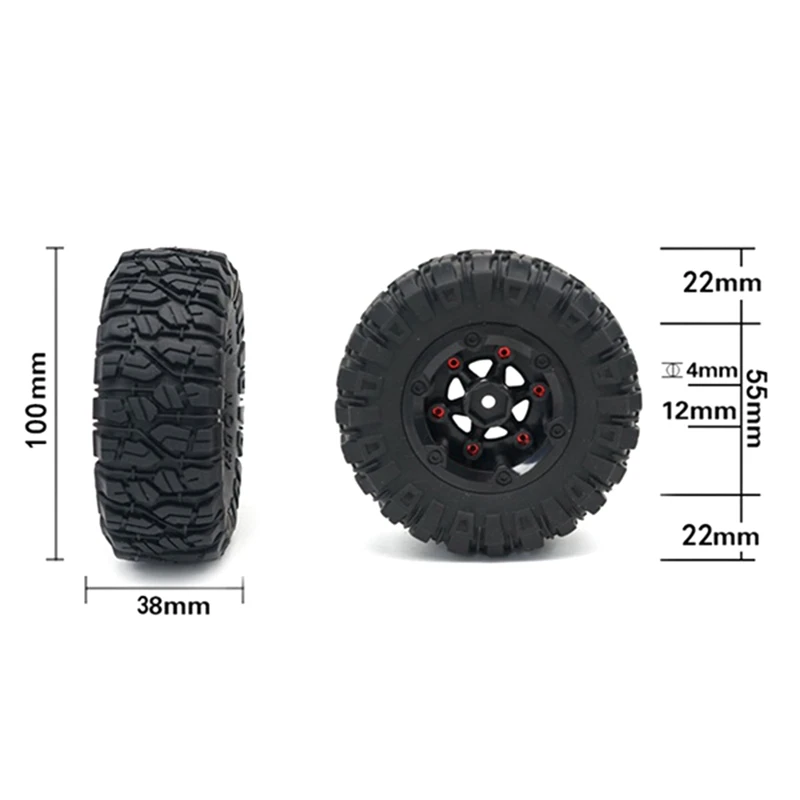 1:12 RC Truck Crawlers 100 mm Gummireifen Reifen mit Radsechskant für Wltoys 12428 12423 FY01 FY02 FY03 Ersatzzubehör