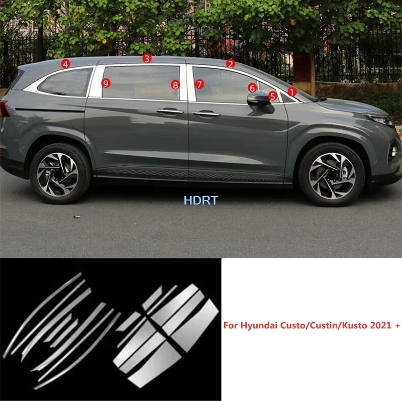 

Для Hyundai Custo/Custin/Kusto 2021 + аксессуары для стайлинга автомобилей, внешняя наклейка, центральная крышка стойки, оконная полоса, стеклянная декоративная рамка