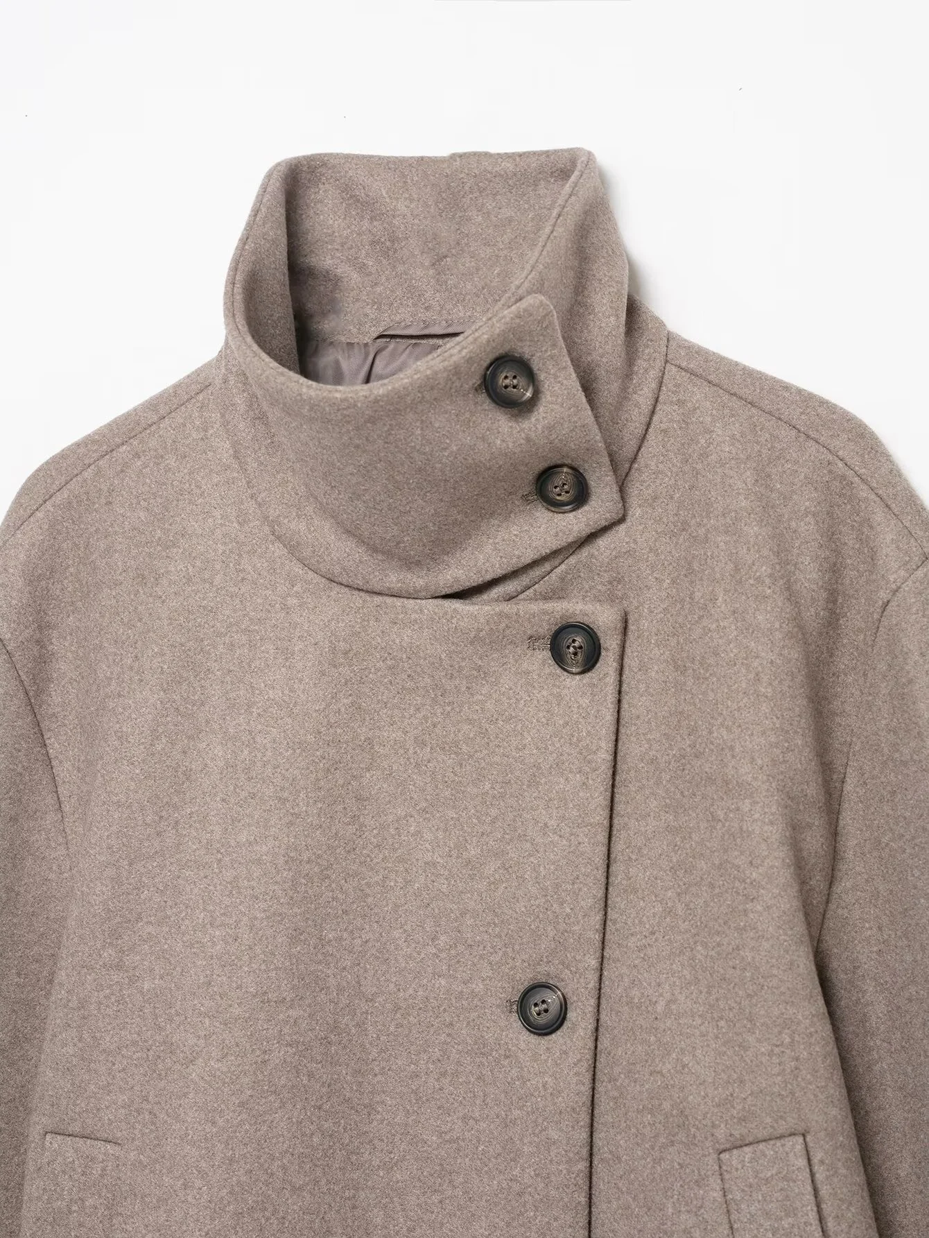 2025 Winter New Women's Casual Fashion Simple Versatile Loose Stand Collar Soft Long Sleeve Wool Short Coat