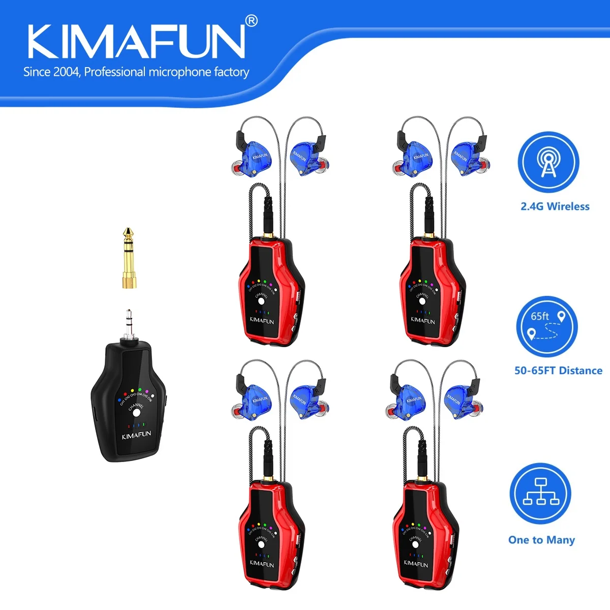 

KIMAFUN 2.4G Wireless in Ear Monitoring IEM System Earphone Headphone for Musicians Drummers Singers and DJs Studio Speakers PA