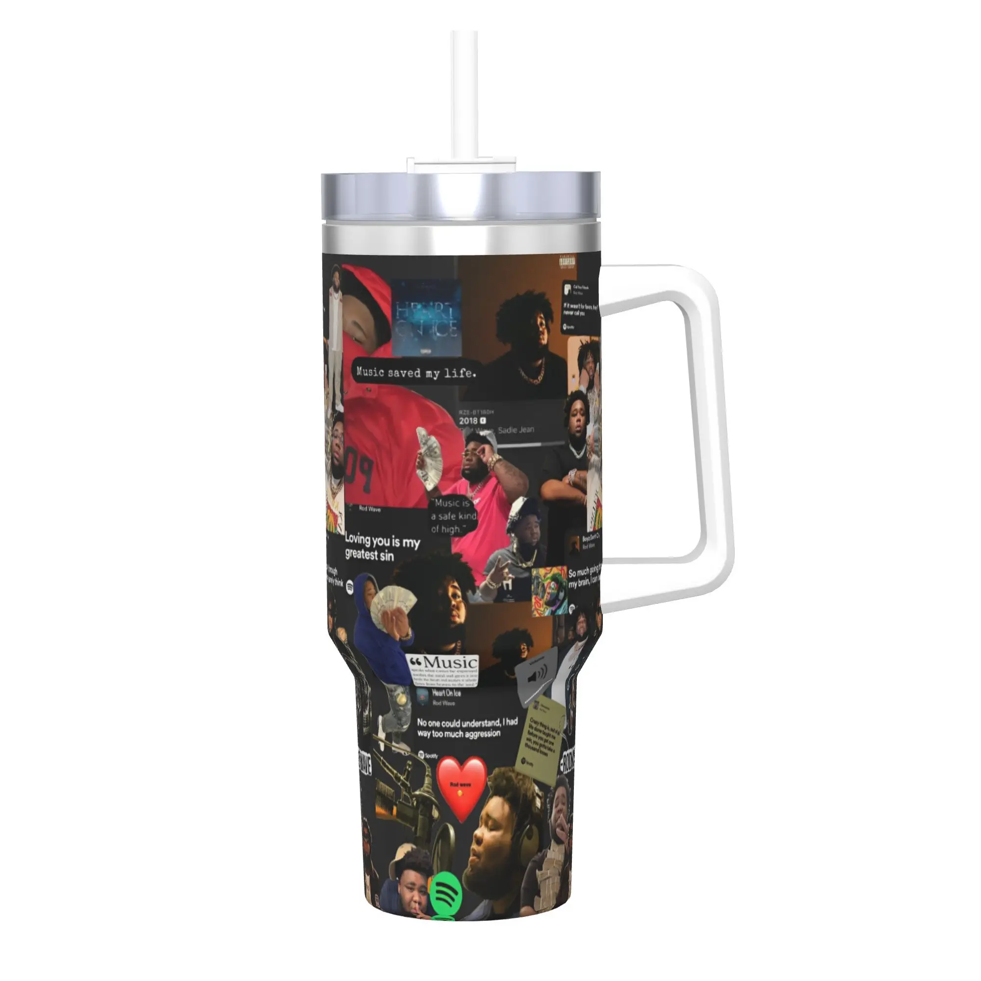 

Rod Wave Hip Hop Rapper 40oz Vacuum Insulated Tumbler Singer Music Mug Handle Portable Large Cup Double Wall Water Bottle Travel