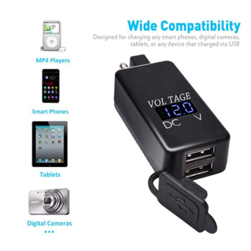 【Superdeals】محول SAE إلى USB مع الفولتميتر للدراجات النارية، قابس قطع الاتصال السريع مع شاحن USB مزدوج مقاوم للماء للهواتف الذكية
