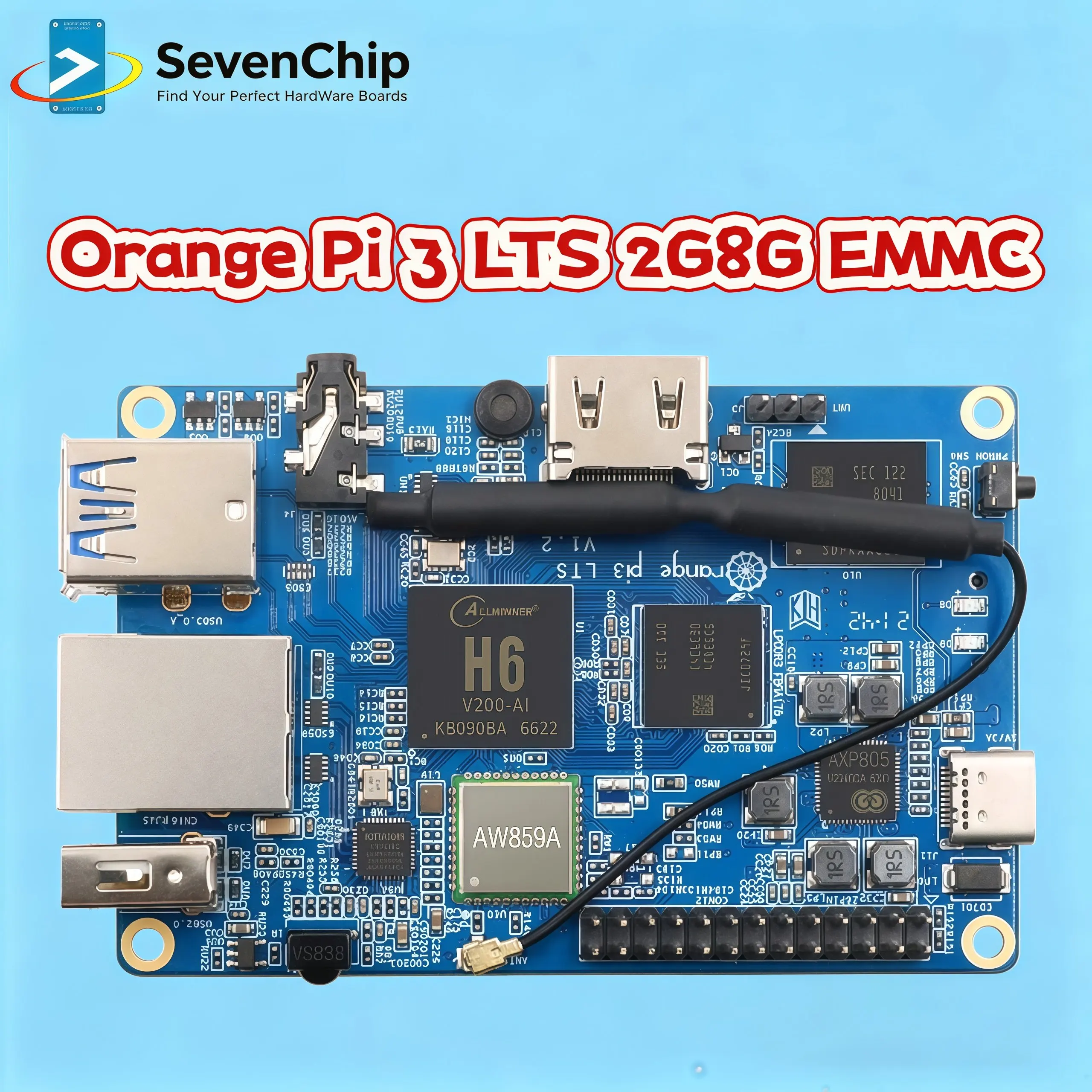 Orange Pi 3 LTS 2G8G EMMC with HDMI+WIFI+BT5.0, AllWinner H6 SoC,Open Source Board Computer,Run Android 9.0/ Ubuntu/ Debian OS