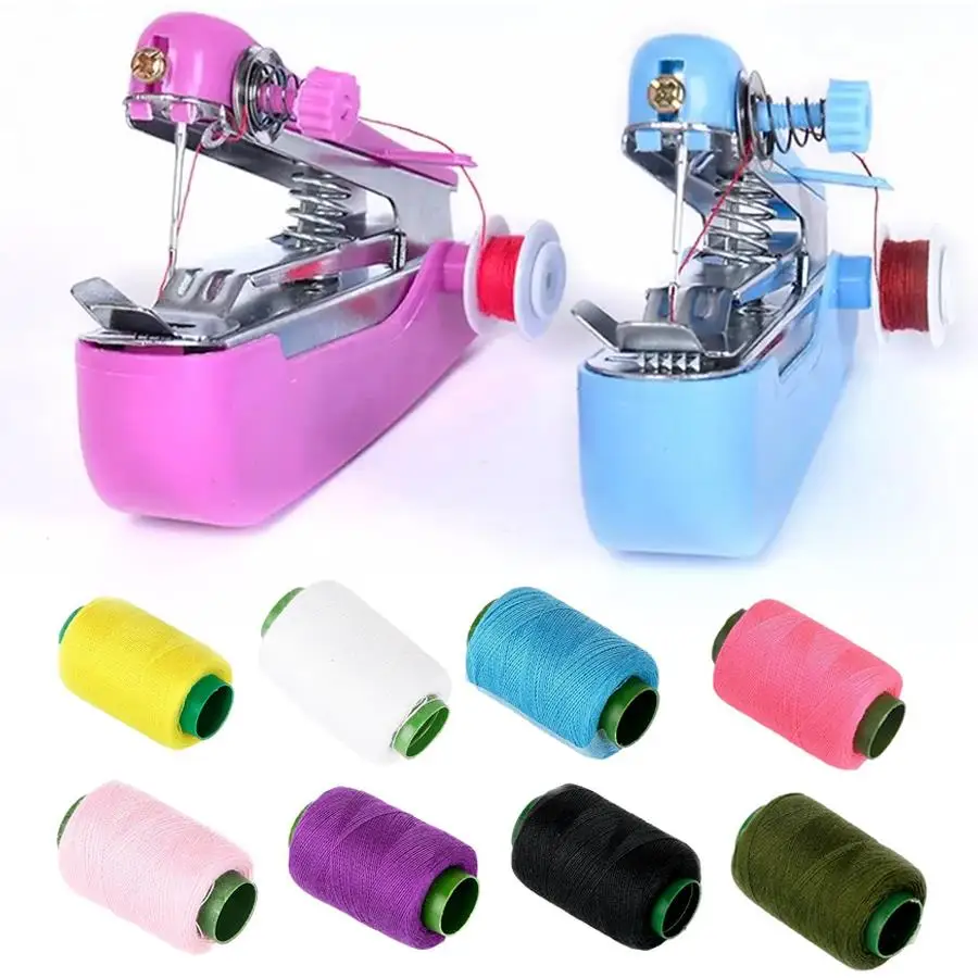 1pc Handheld Sewing Machine & 10pcs Sewing Thread, Manual Sewing Device for Home DIY Fabric Sewing, Travel Emergency Repair XJM