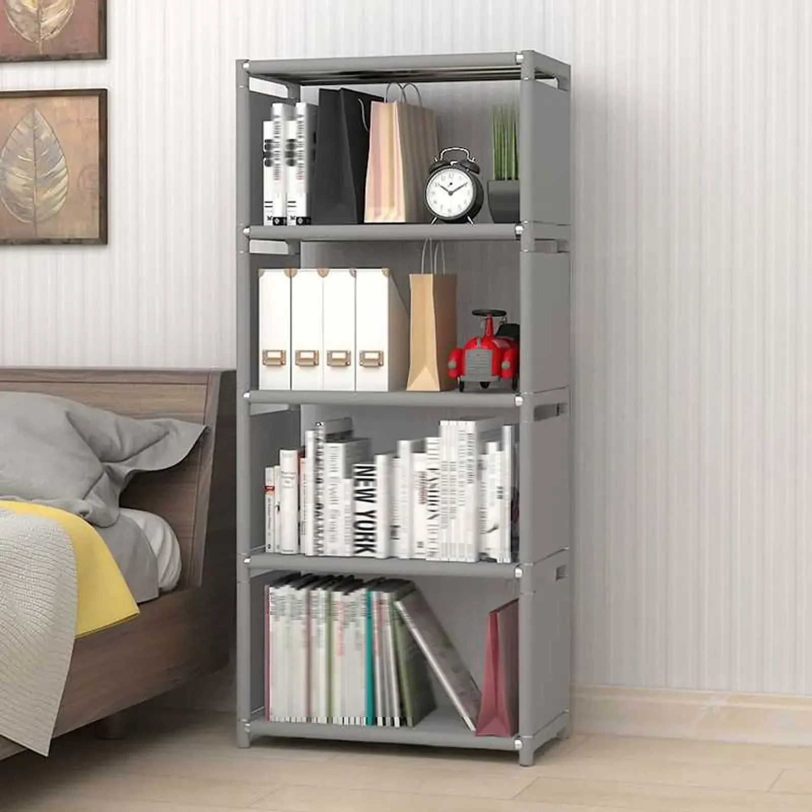 

4-tier Bookcase Display Holder Book Storage Shelve Stand Light Gray Bookshelf Waterproof High Load-bearing Capacity
