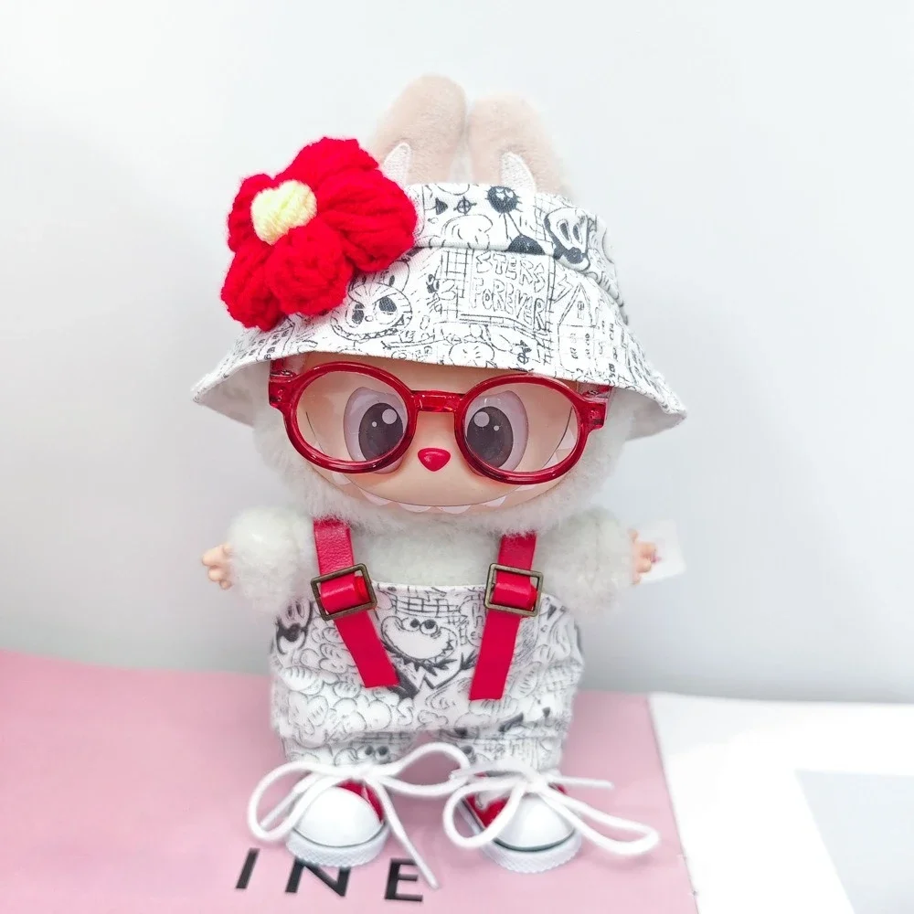 Para 1.a, 2.a y 3.a generación, 17cm, Labubu Tendencia, colgante para ropa, fiesta sentada, Graffiti, pantalones con correa, sombrero para ropa Labubu