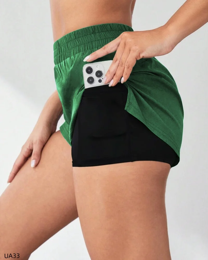 2026 Summer New Women's Korean Style Trendy Brand High Waist Slimming Fake Two-piece with Lined Quick Drying Loose Yoga Shorts