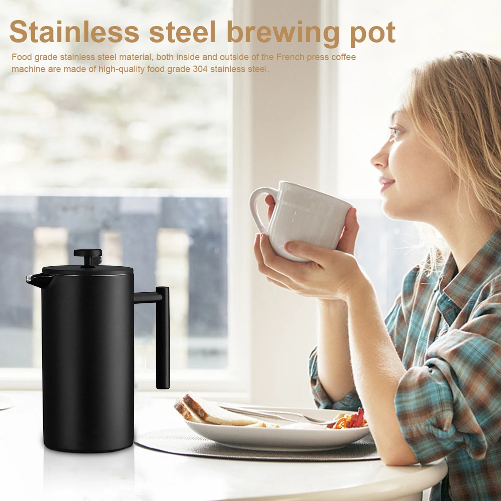 

Stainless Steel Double Wall Insulation Coffee Press with 3 Filters Tea Pot Thermal Kettle Press Double Walled Large Coffee Press