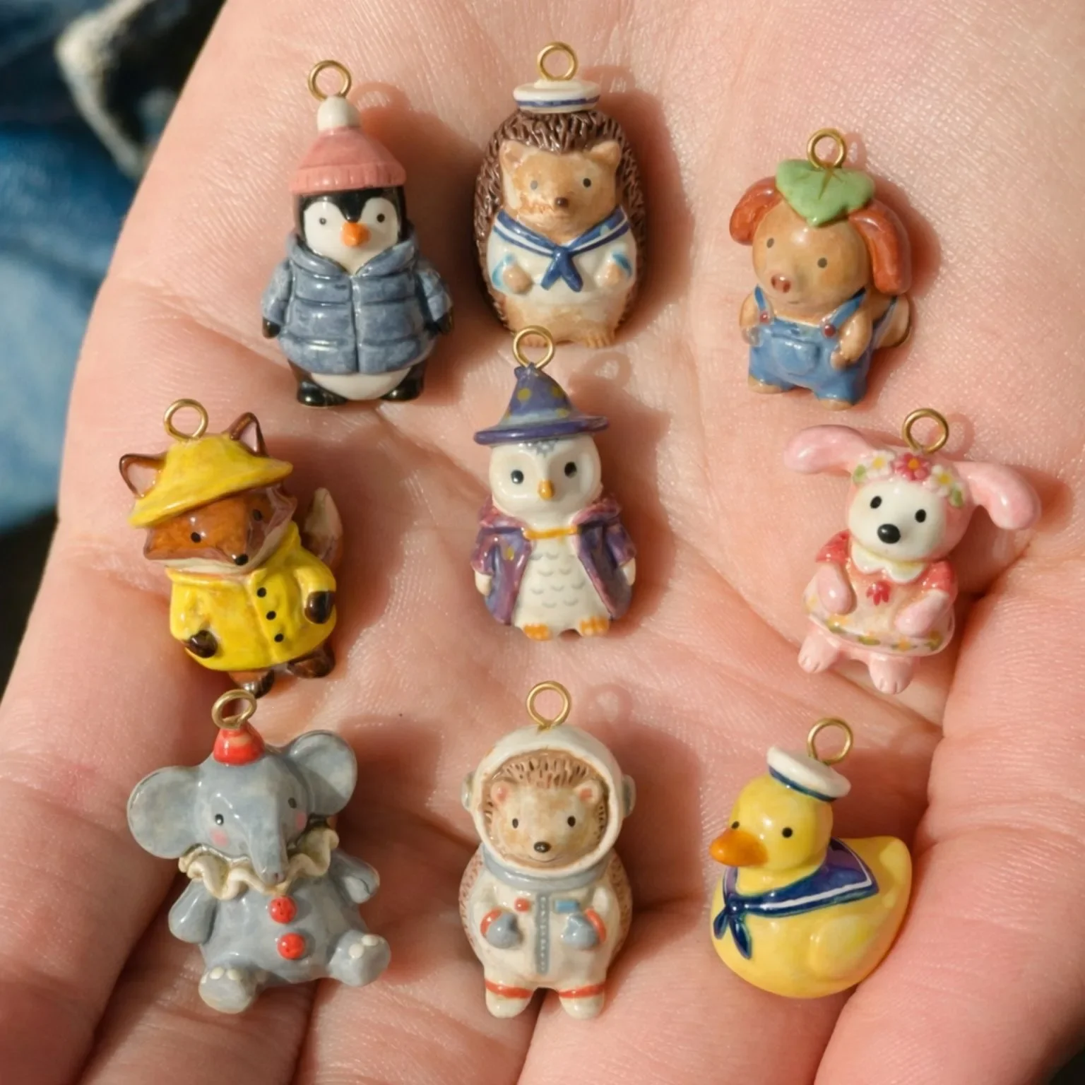 Cartoon Animal Charm Copper Hand Drawn Penguin Hedgehog Duck DIY Jewelry Pendant Necklace Bracelet Earring Accessories