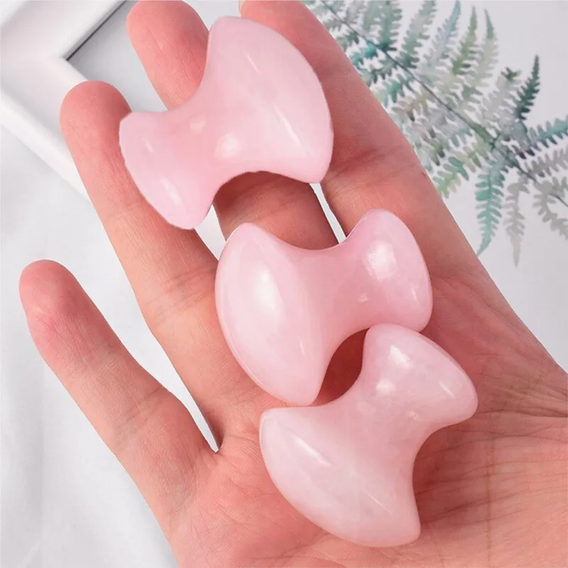 1pc forma de cogumelo guasha massagem facial relaxar ferramenta de cuidados com a pele rosa quartzo face lift remover rugas massageador manual portátil