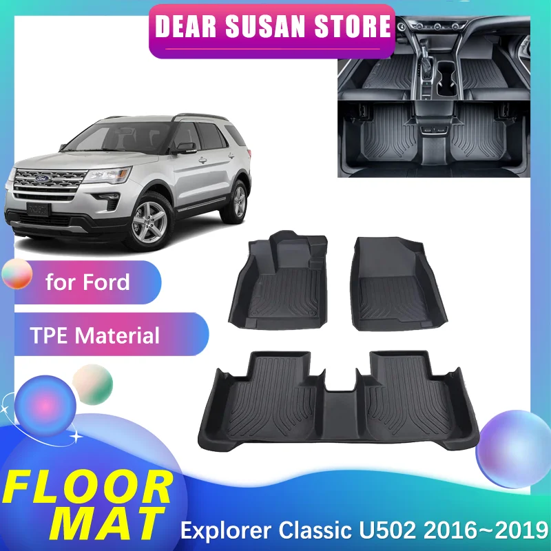 Car Floor Mat for Ford Explorer Classic U502 2016~2019 2017 2018 Foot Parts TPE Liner Carpet Pad Custom Cover Rug Accessories