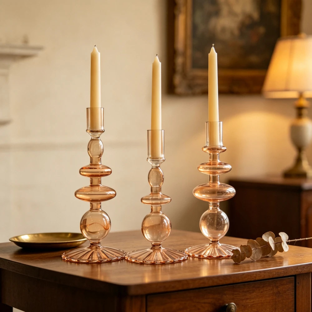 Creative Bubble Glass Candle Holder Colored Taper Candlestick Minimalist Wedding Dining Table Birthday Home Decoration
