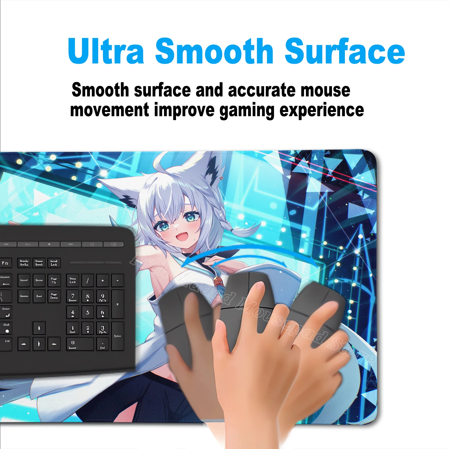 Alas Mouse Anime Hololive Shirakami Fubuki Alas Meja Besar Alas Keyboard Komputer Laptop Lembut Anti-selip Alas Meja Gaming Mousepad