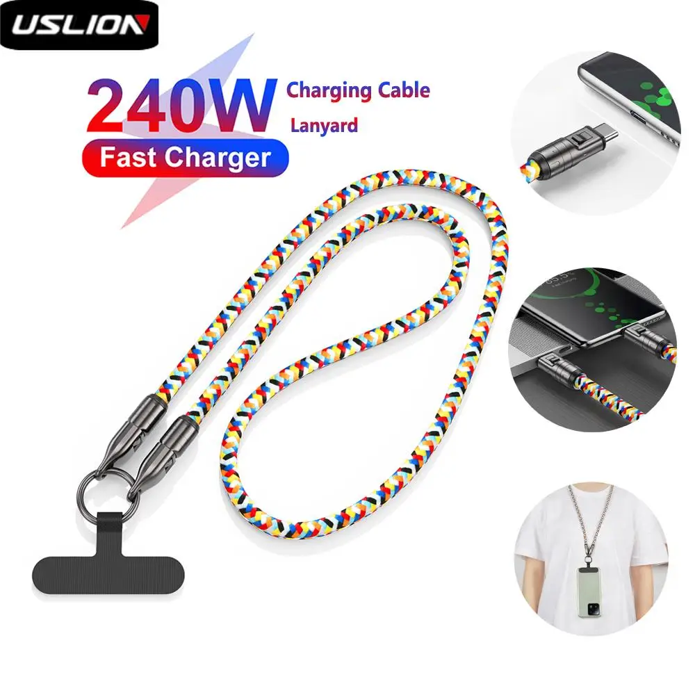 

Портативный телефонный ремешок 2 в 1, кабель для передачи данных 240 Вт PD3.1 Type C to Type C, шнур для быстрой зарядки для Macbook iPad iPhone 16 15 Xiaomi 14