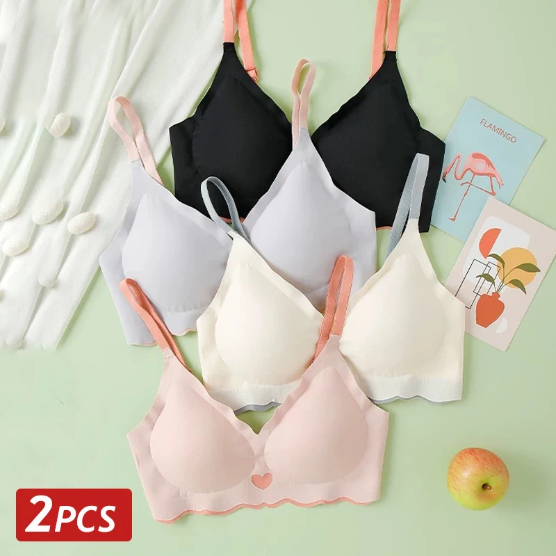 2Pcs/Set Seamless Bras Women Underwear Wireless Brassiere Soft Padded Intimate Female Push Up Sexy L