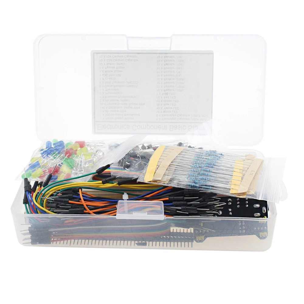 Componentes electrónicos Resistencia de condensador electrolítico LED Kit de placa de pruebas de 830 orificios para paquete de componentes UNO R3 Inicio para principiantes