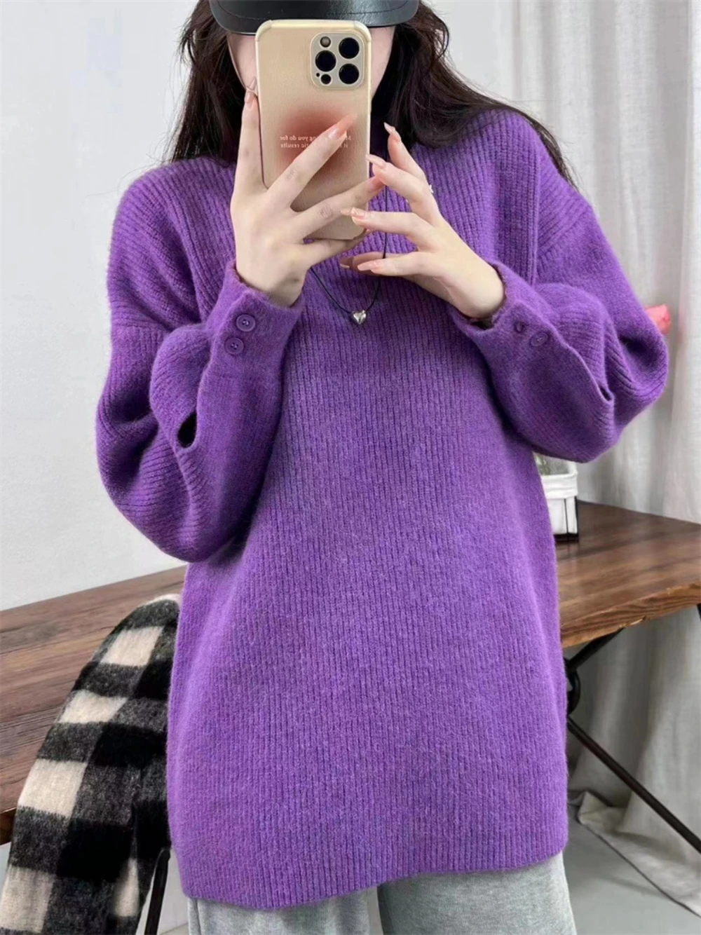 Autumn And Winter Women's Sweater Knitted Long Sleeve Round Neck Loose Street Can Wear Solid Color Ladies Blouse