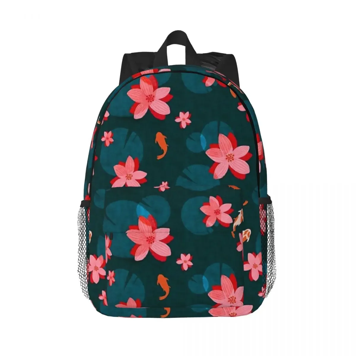 Mochila escolar serena para adolescentes, lagoa Koi com água Lillies flores e almofadas, bolsa de ombro adolescente, mochila de viagem