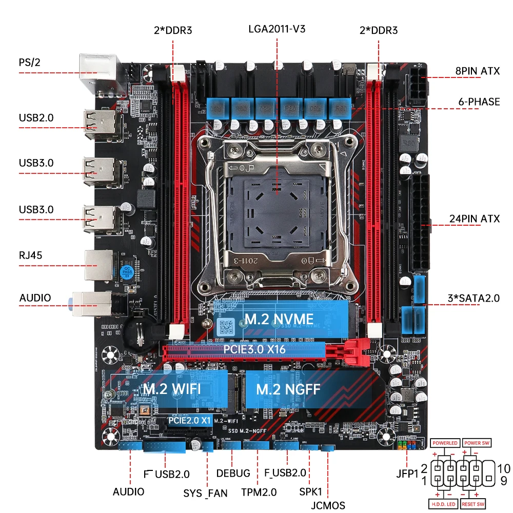 SOYO X99 Motherboard E5 2676 V3 CPU 16GB(2x8GB) Kit xeon Ram DDR3 Intel LGA2011-3 Desktop M.2 SATA PCI3.0x16Gaming Computer com view 3