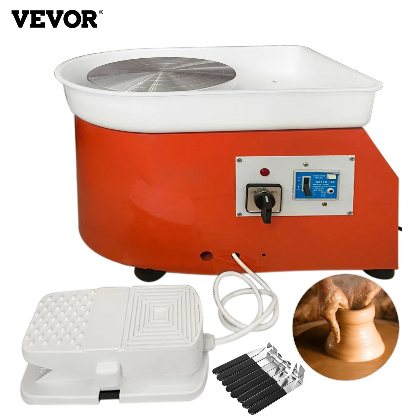 VEVOR 25CM Điện Chuyên Nghiệp Gốm Bánh Xe Máy 220V Gốm Công Việc Đất Sét Nghệ Thuật Thủ Công Tay Đẩy/Bàn Đạp Điều Khiển người Thợ Gốm