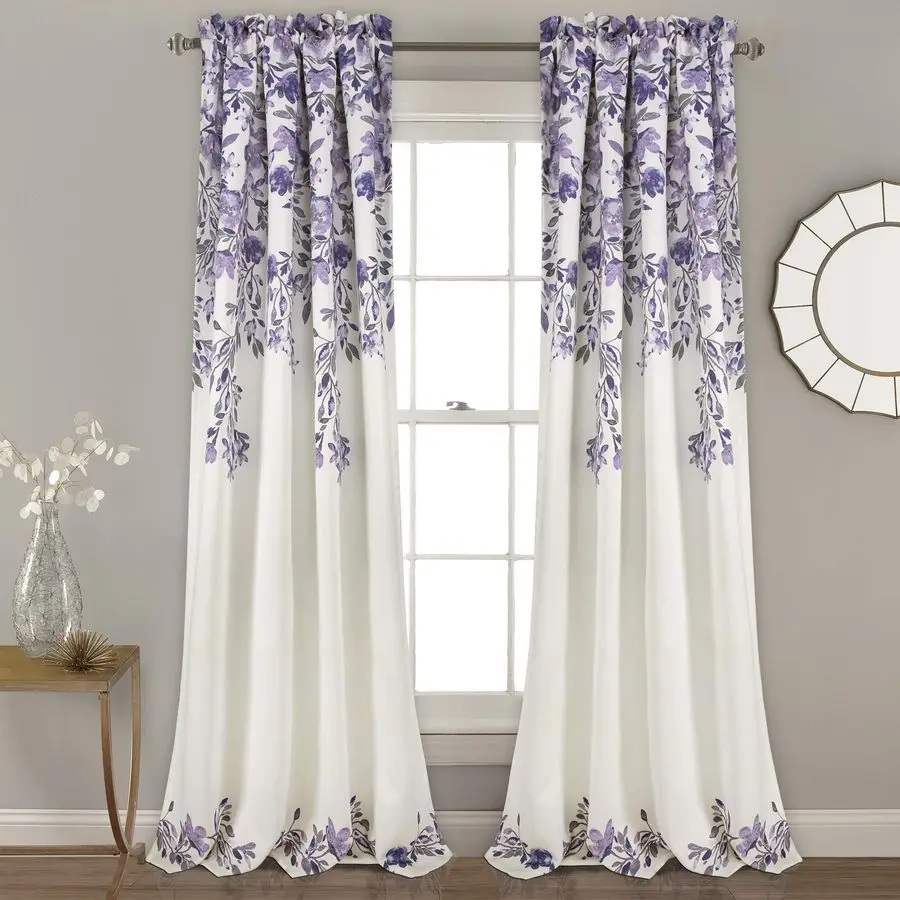 

Curtains Light Filtering Window Panel Set, Pair Floral Vine Print, Beautiful, Modern, Elegant Home Decor 52 W x 84 L