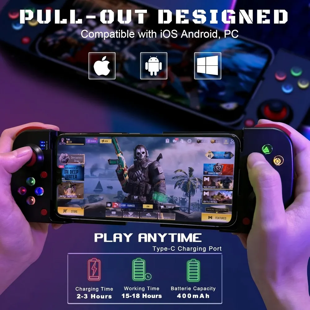 Wireless Mobile Gaming Controller Bluetooth Gamepad for iPhone Android Support Phone Case Ergonomic Grip Cloud PS Remote Play