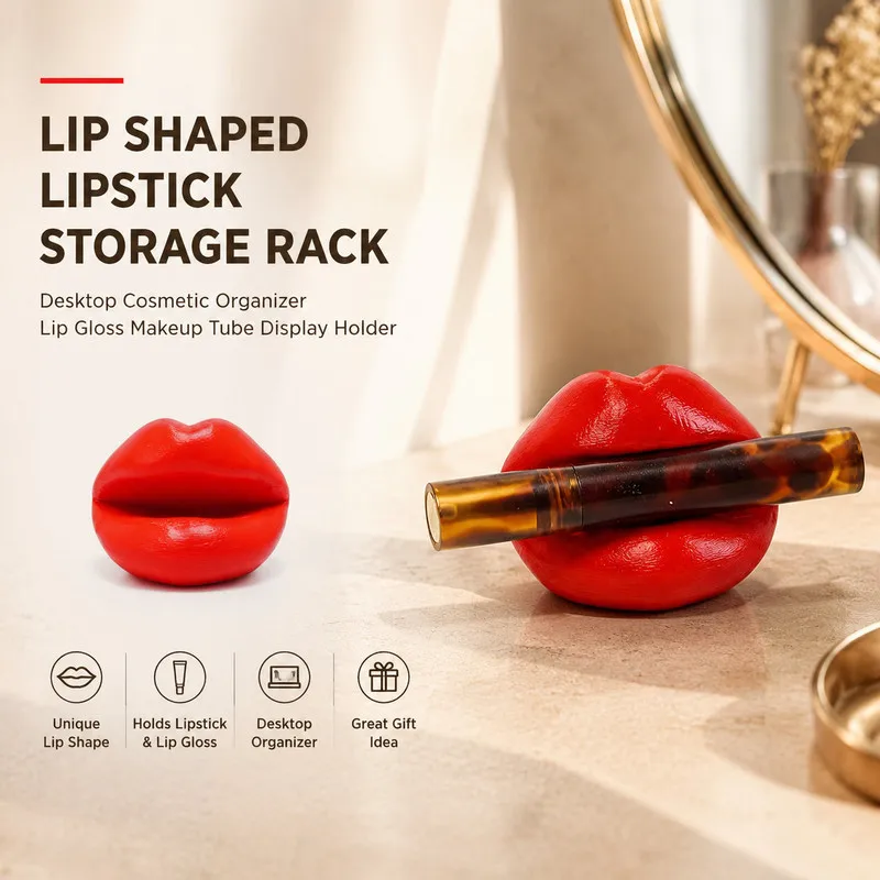 Cute Lip Form Lipstick Stand Tabletop Makeup Storage Holder Cosmetic Lip Product Display Organizing Rack