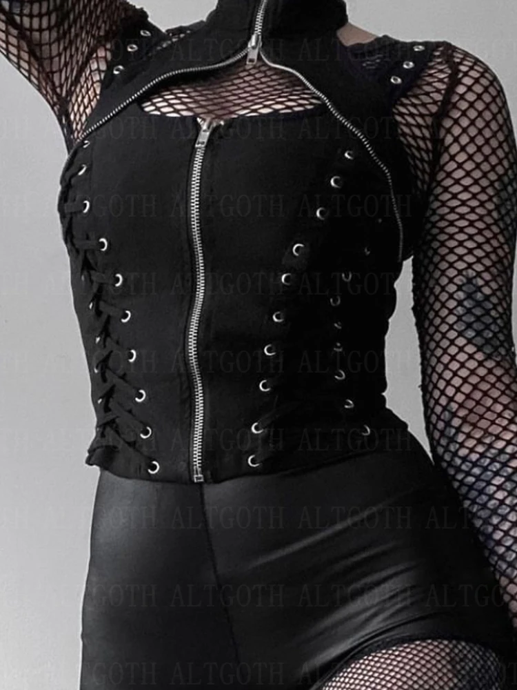 AltGoth Dark Gothic Vintage Bandage Vest Women Harajuku Punk Grunge Halter Corset Camis Emo Alternative Streetwear Rave Outfit