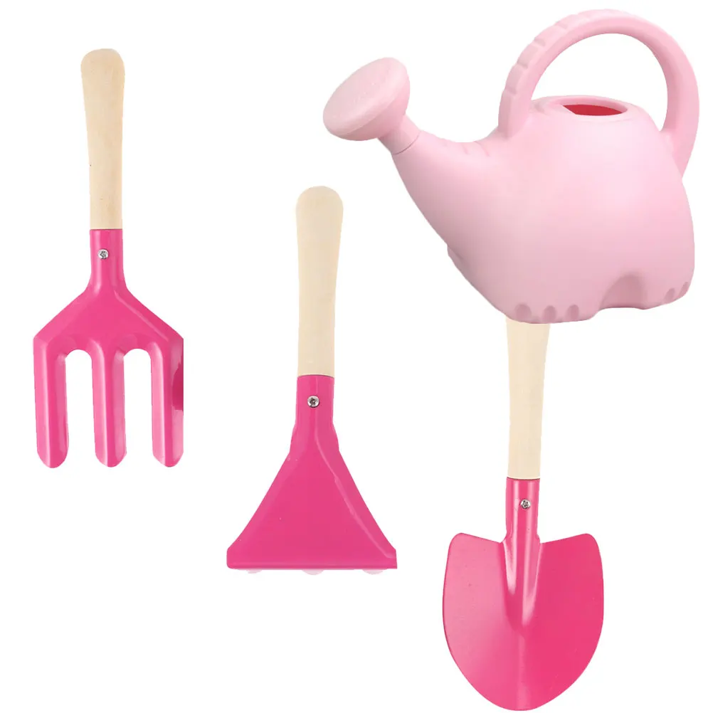 Outils de jardinage pour enfants, arrosoir, pelle, manche en bois, Design de dessin animé sûr, ensemble d'outils de plantation de jardin