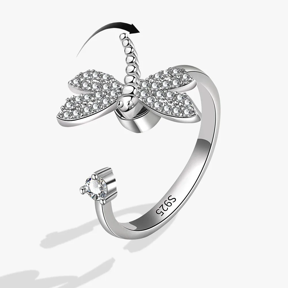 Cute Dragonfly Animal Fidget Spinner Ring for Women Anti-Anxiety Relief Stress Relief Spinning Adjustable Ring Accessory