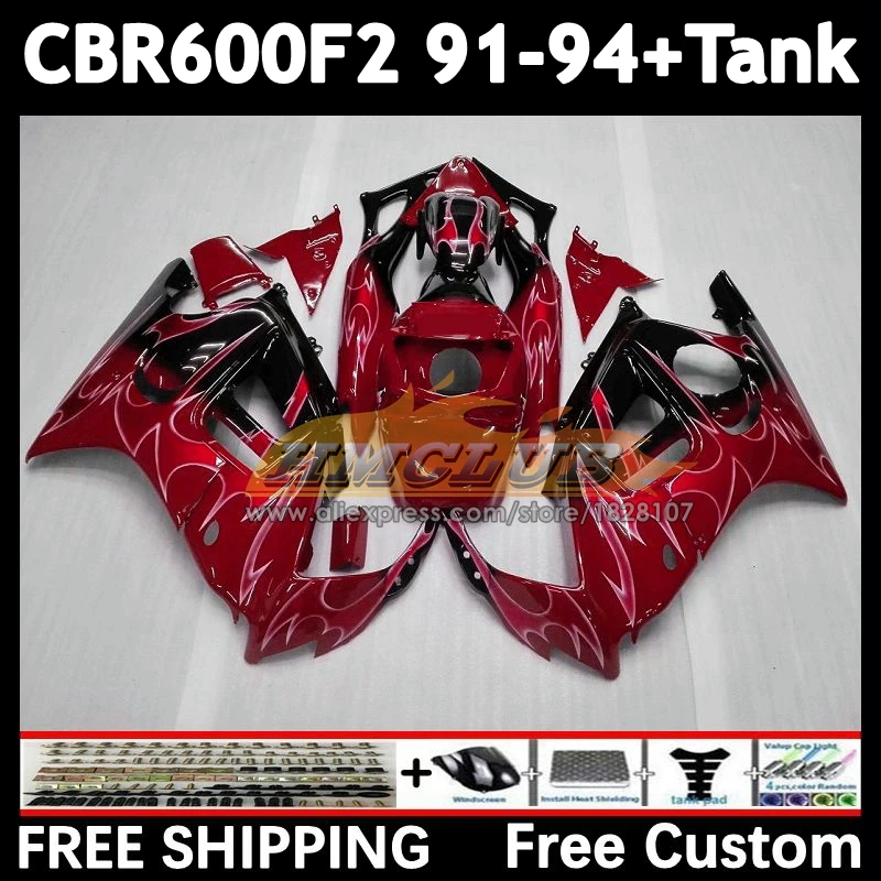 Bodys +Tank For HONDA CBR600 CBR 600F2 600 F2 FS CBR600F2 91 92 93 94 55No.276 CBR600FS flames red 1991 1992 1993 1994 Fairing