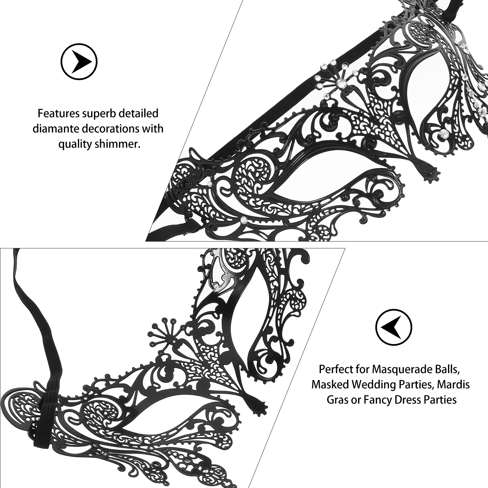 Black Metal Maskerade Masker Luxe Filigraan voor Mannen Vrouwen Maskerade Ballen Bruiloften Mardis Gras