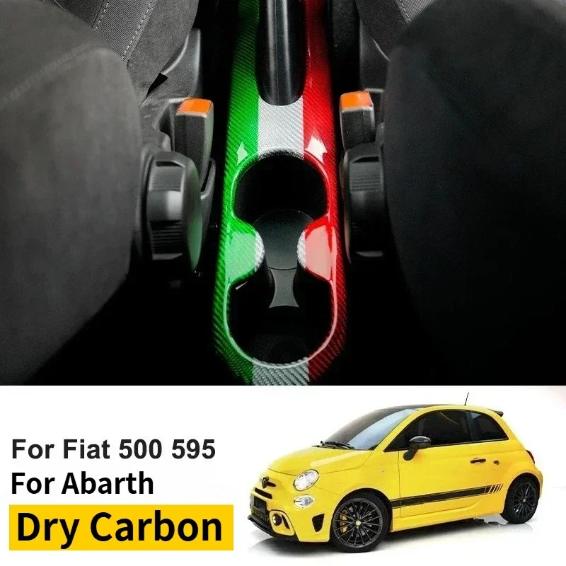 

For Fiat 500 for Abarth 595 Real Dry Carbon Fiber 2016+ Gear Shift Cup Holder Panel Cover Decorative Interior Modification