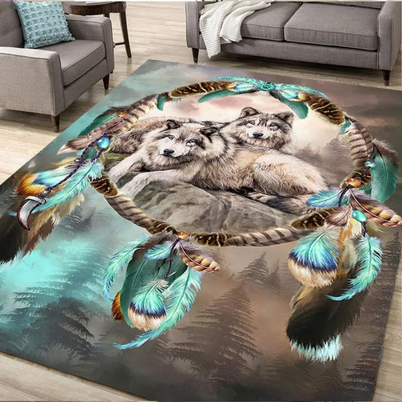 Wolf Pattern Carpet Door Mat Printed Floor Rug Non-Slip Living Room Bedroom Bathroom Kitchen Entrance Home Decorative Area Rug