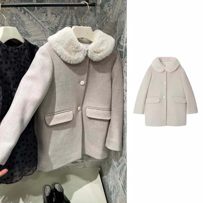 

In Stock 2025 Autumn Winter BP Baby Girls Padded Off White Coat with Fur Collar Jacket Wool Coat Girl Winter Jacket Kids Coats