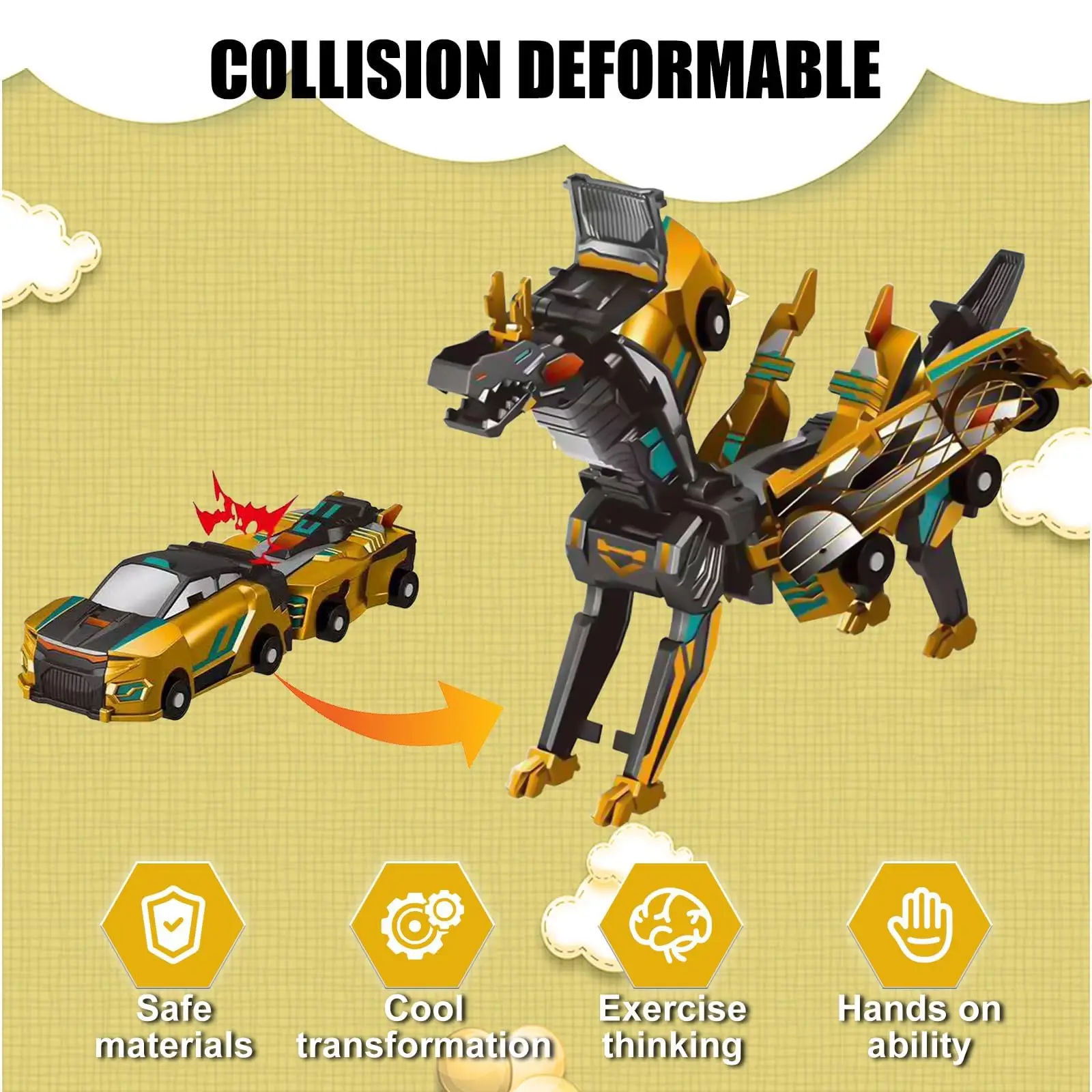 Collision Transforming Dinosaur Car Toy, Magnetic Cars Convert into Dinosaur Toys,Dino Robot Toy for Boys & Girls