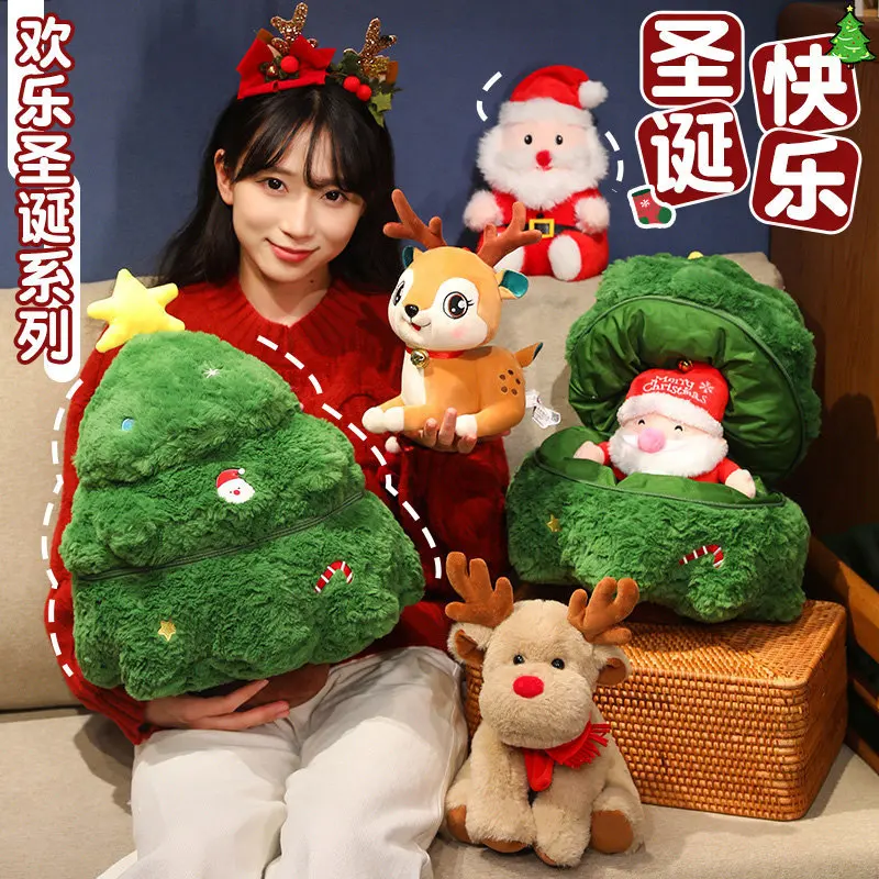 

Christmas Tree Throw Pillow, Deer Doll, Plush Toy, Santa Claus Doll, Girlfriend, Christmas Gift, Good Friend'S Christmas Gift