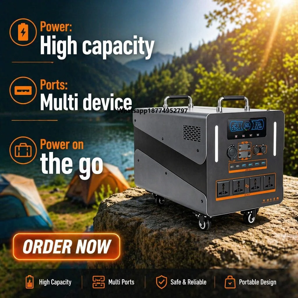 JTH//2500W 3000Wh LiFePO4 Solar Power Station Pure Sine Wave Inverter & Solar Panel Outdoor Camping Car Emergency Jump Start