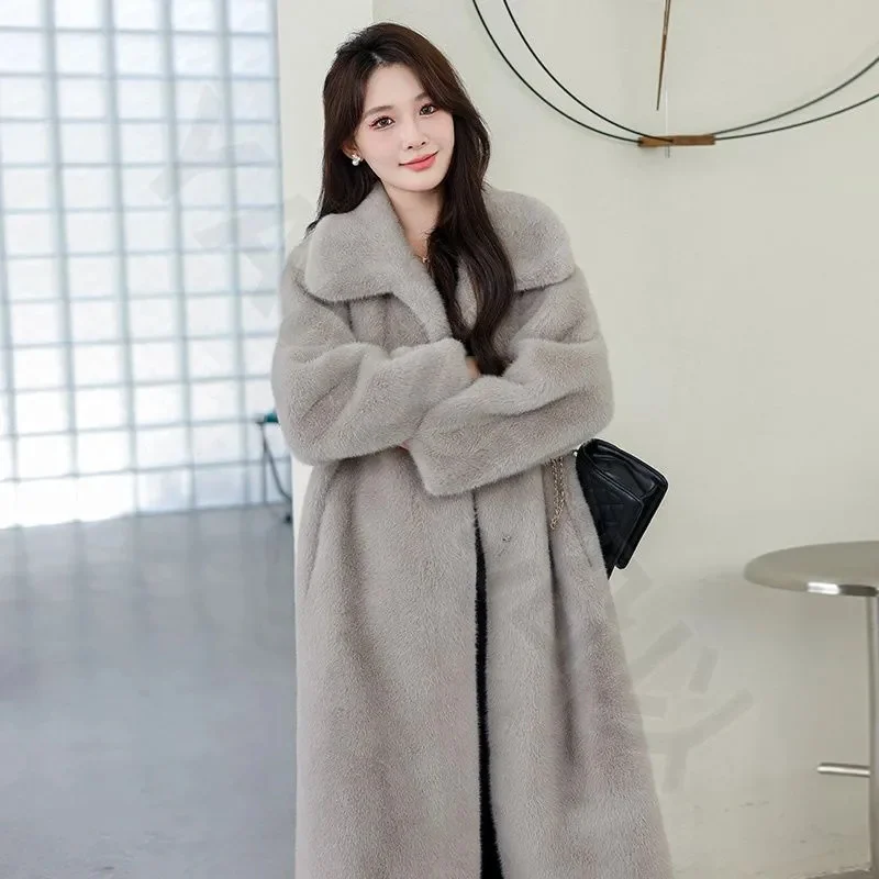 

Women's Faux Fur Coat Winter Imitation Mink Overcoat Middle aged Female Mink Coats Mid-length Fur Integrated Loose Coat