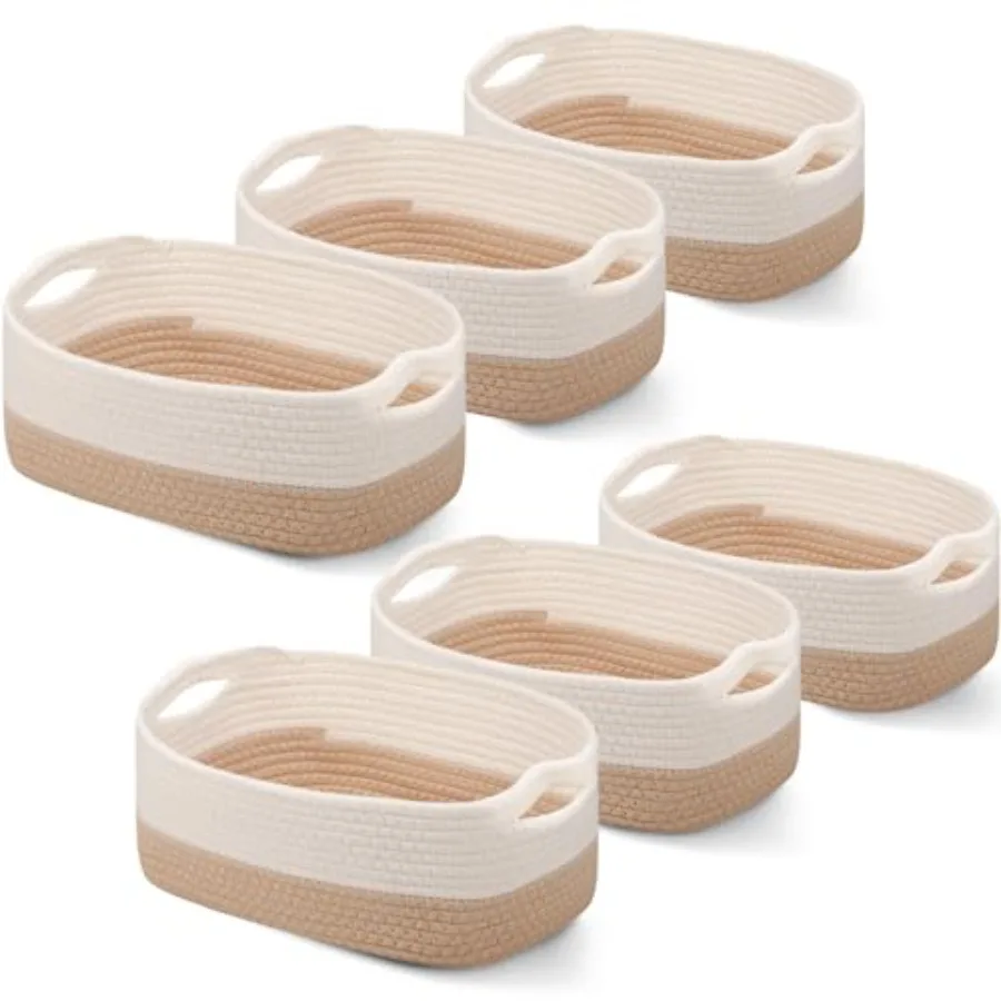

6 Pcs Storage Baskets Bulk for Organizing Cotton Rope Woven Basket with Hles for Gift Cloth Shelves Blanket Toys Living Room