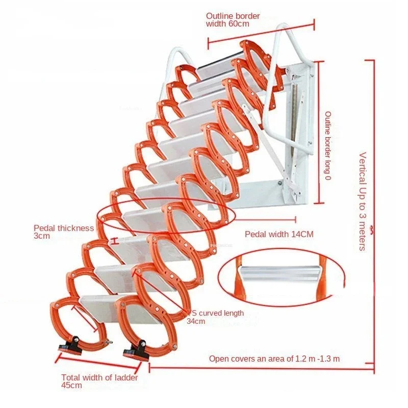 Outdoor Platform Ladder Simple Double-layer Folding Telescopic Step Ladder Home Ladder Wall-mounted Attic Telescopic Staircase