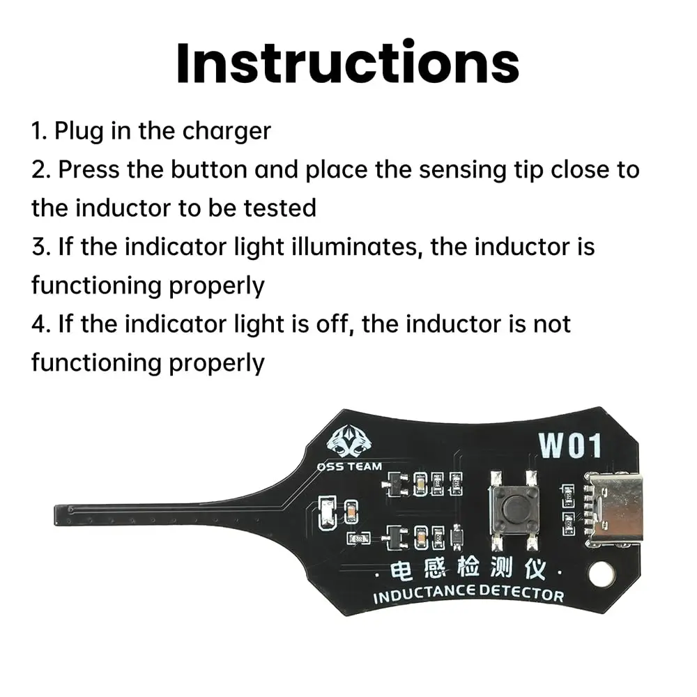 OSS W01 Induktanztester Typ-C-betrieben, Induktordetektor für die Reparatur von Mobiltelefon-Motherboards, schnelle elektromagnetische Induktion – Detail 1