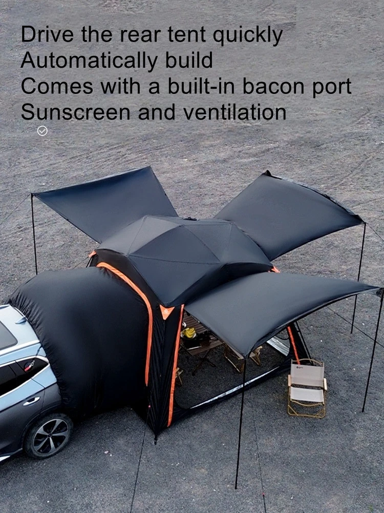 

Speed open soft top car rear tent double car roof hydraulic roof tent with extension camping canopy waterproof awning