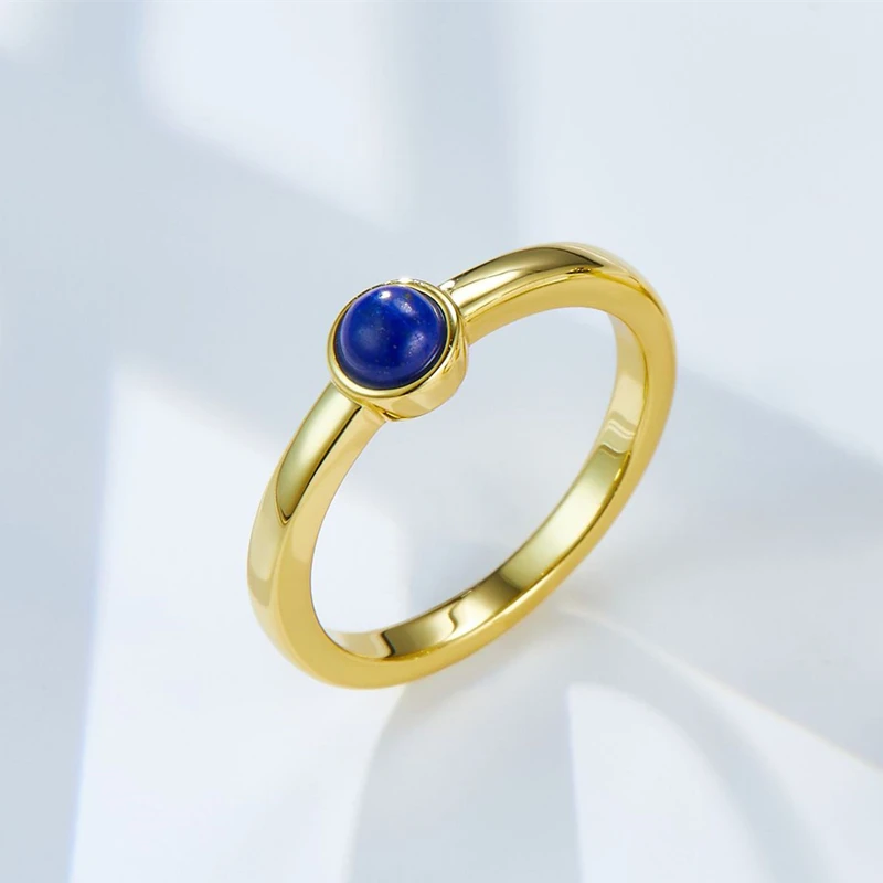 Lapis Lazuli 925 Sterling Silver Gold Plated Rings For Women Natural Stone Minimalistic Chic Small Ring 2023 New Gift Party