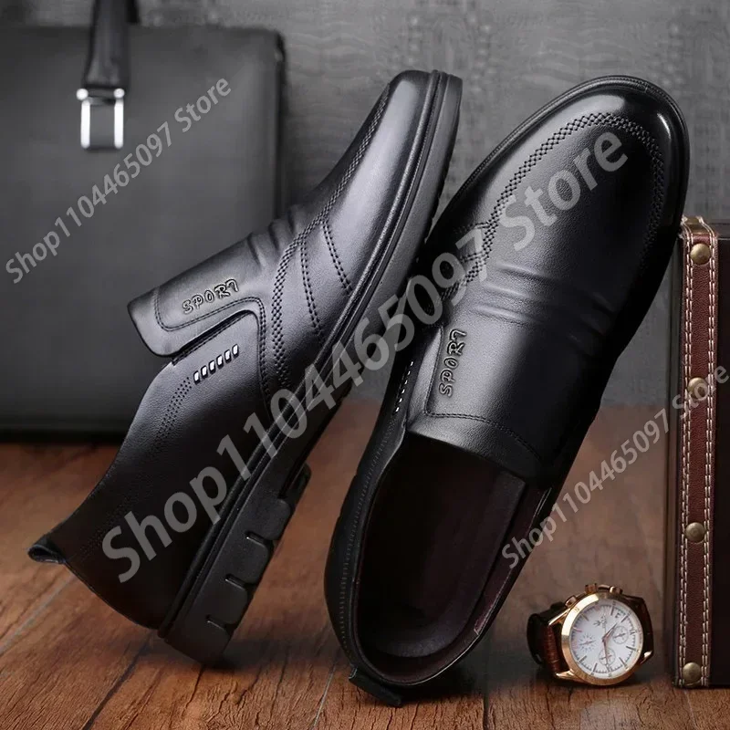 Man Sport Shoe Loafers Men Non-slip Leather Slip-on Black Driving Shoes Sneakers Male Dress Shoes Light Breathable Footwear Flat