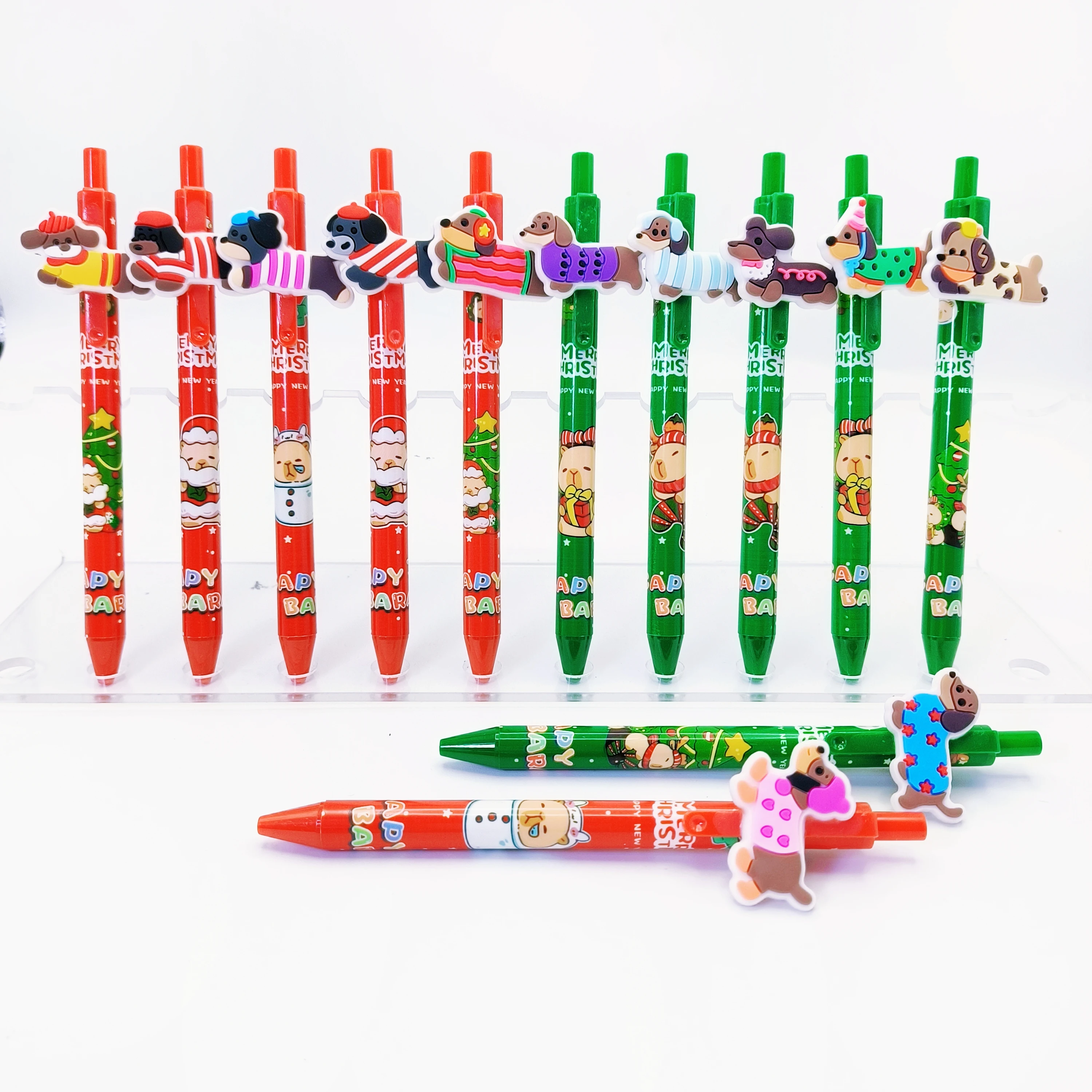 

9/18 шт., рождественская шариковая ручка в форме свитера в форме собаки, шариковая ручка на рождественскую тематику, красный, зеленый, держатель для ручек, шариковая ручка