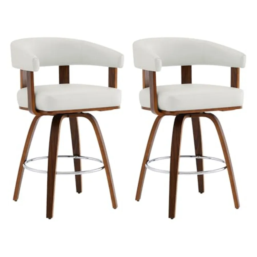 

Набор из 2-х поворотных барных стульев для кухонной стойки, с обивкой из искусственной кожи, сертифицированной FSC, с спинкой и подлокотниками