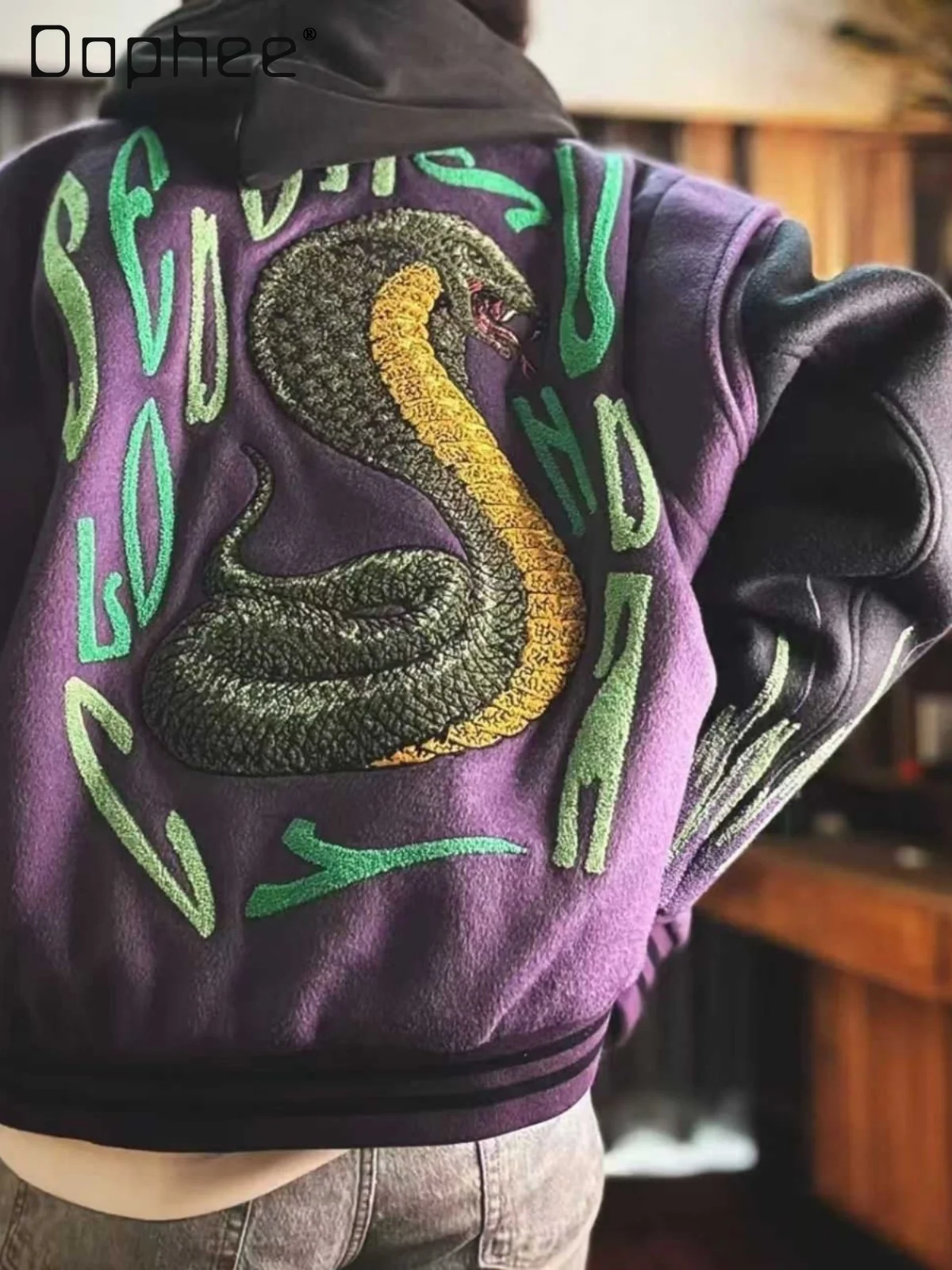 

American Retro Heavy Embroidery Baseball Jacket for Men Street Personality Patchwork Loose Thickened Cotton Jacket Men Clothing